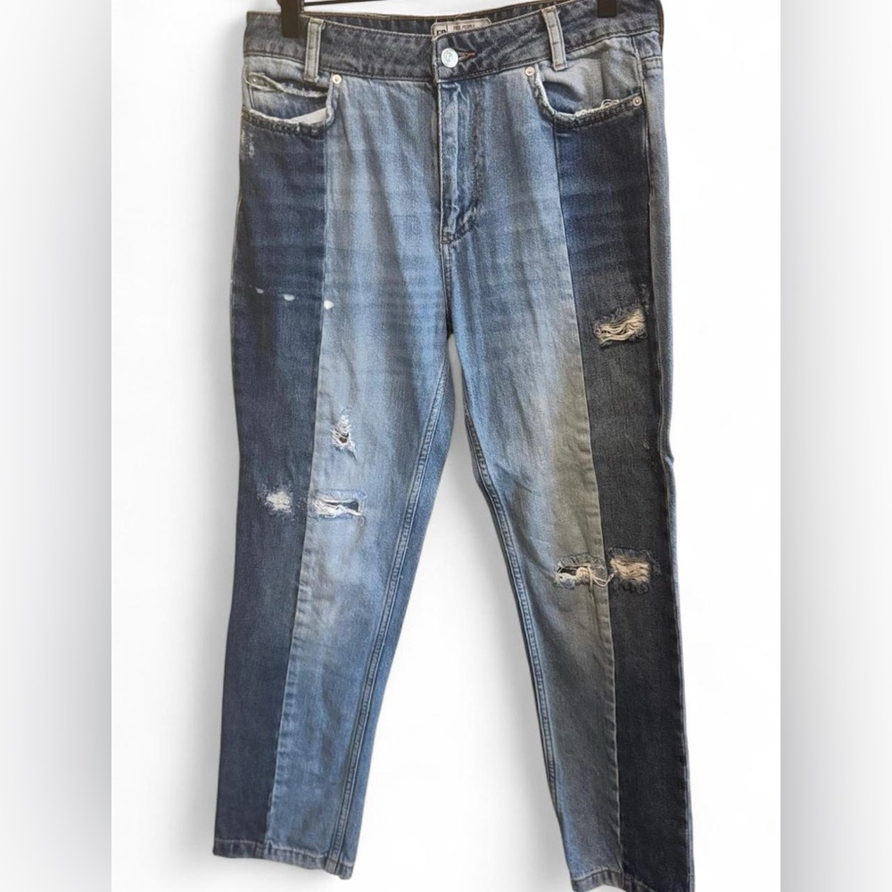 Free People Two-Tone Patchwork Denim Jeans NWOT